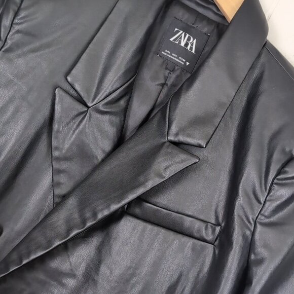 Zara Black Leather Blazer Blazers & Suit Jackets - Picture 7 of 9